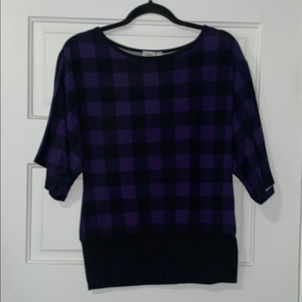 Piper & Blue Purple and Black Plaid 1/2 Sleeve Top